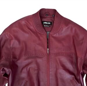 Rare PELLE PELLE Marc Buchanan Brick Red Leather Bomber Jacket Zip Front Size 46